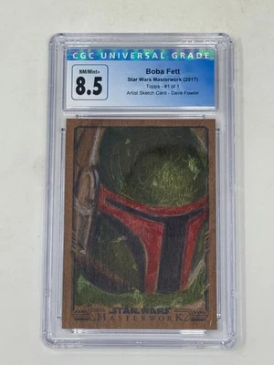 2017 Star Wars Masterwork Wood Sketch Card Boba Fett by Dave Fowler CGC 8.5 - Image 1 of 3