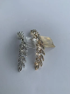 Gold Or Silver Rhinestone Leaf Wheat Hair Comb Made With Swarovski Crystals NEW! - Image 1 of 3