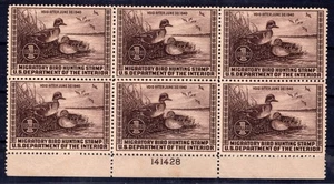US RW6 VF MNH* DG, Block of 6 & Plate#, CV$2500 Duck Revenue Zayix 0325S0110 - Picture 1 of 3