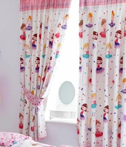 Lined curtains girls bedroom pencil pleat little dancing ballerina ballet doll  - Picture 1 of 7