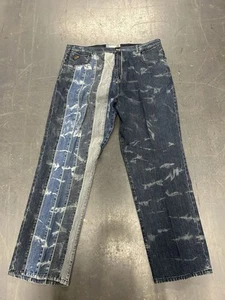 Vintage Akademics Mens Patchwork Denim Blue Jeans Size 44x34 Acid Wash Baggy Y2K - Picture 1 of 6