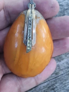 NATURAL OLD ANTIQUE EGG YOLK BALTIC AMBER PENDANT 24g - Picture 1 of 18