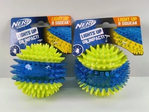 2x Nerf Dog LED Light-Up Squeaky Spiked Balls – Large Dog Chew Toy – NEW - Picture 1 of 4