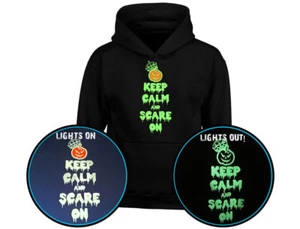 Keep Calm Scare On GLOW IN THE DARK Halloween Kids Hoodie 10 Colours (S-XL) by s - Picture 1 of 21