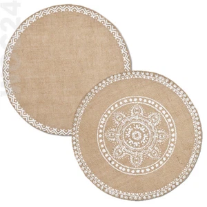 38 cm JUTE-LEINEN Tischset Platzdeckchen Platzset rund Mandala Natur Braun Weiß - Bild 1 von 4