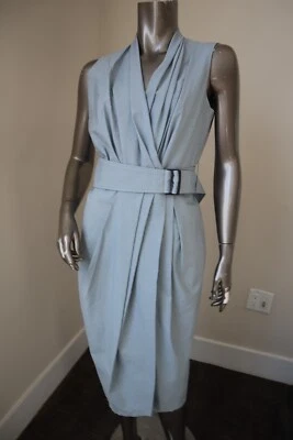 Brunello Cucinelli Monili 包裹式连衣裙腰带石板蓝色 XS 码全新标签 1995 美元 — 第 1/4 张图片