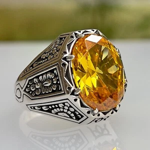 Herrenring echt 925 Sterling Silber Schmuck Citrin Stein Ring alle Größen #784 - Bild 1 von 5