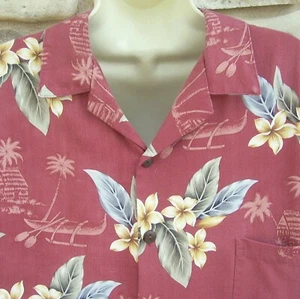 Camisa de campamento Hilo Hattie Hawaiana Aloha para hombre XL SS flores canoa palmeras rayón - Imagen 1 de 8