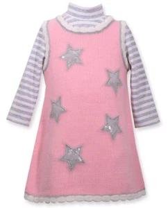 Bonnie Jean Baby Girl's 2-Piece Sequin Star Sweater Dress Set-Size-24M-Pink - Picture 1 of 2