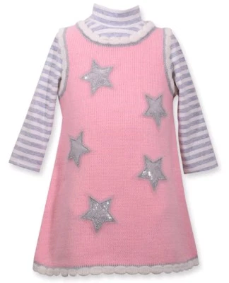 Bonnie Jean Baby Girl's 2-Piece Sequin Star Sweater Dress Set-Size-24M-Pink  - Image 1 of 2