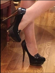 CASADEI Triple Platform Black Leather & Suede Pumps Heels Italy Studded Size 8 - Picture 1 of 15