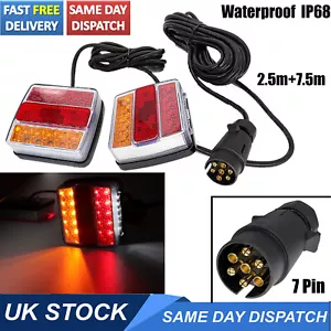 2X 12V 16 Led Trailer Tail Light 10m Harness 7 Pin Plug Kit Stop Indicator Lamp - Picture 1 of 6