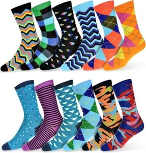 Mens Fun Funky and Colorful Patterned Dress Socks with Cool and Crazy Designs -1 - Picture 1 of 4