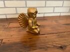 Vintage Bronze & Gold Colored Sprayed Kneeling Angel Clay Ceramic Figurine 6”