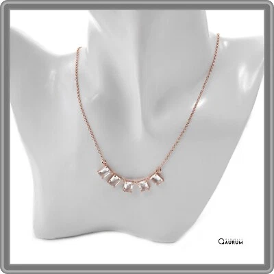 Collana da donna in argento rosa 925 con centrale pietre dure girocollo zirconi - Immagine 1 di 4