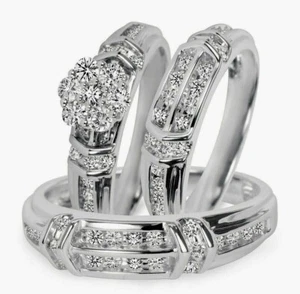 Set coppia diamanti creati in laboratorio oro bianco 14 carati 2,80 ct la sua fede nuziale unica - Foto 1 di 5
