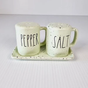 Rae Dunn Salt and Pepper Shakers with Tray Mint Green Speckled SALT & PEPPER - Picture 1 of 11