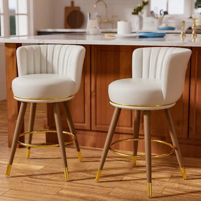 2 Pieces Pub Stools Pu Leather Counter Height Stools with Solid Wood Legs 24'' - Image 1 of 4