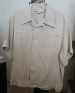 DaVINCI 50's-60's SHIRT JAC Beige Textured Rayon/Poly- Loop Collar! ROCKABILLY L - Picture 1 of 9