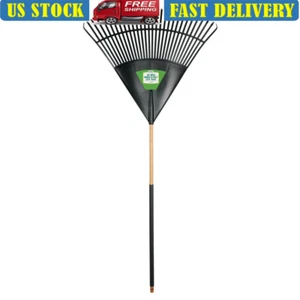 30in Lawn Rake Polypropylene Head Wooden eucalyptus Handle Debris Cleanup Tool - Picture 1 of 5