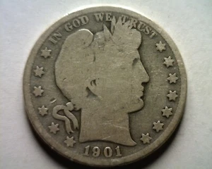 1901 BARBERO MEDIO DÓLAR APROXIMADAMENTE BUENO/BUEN AG/G BONITAS MONEDAS ORIGINALES BOBS MONEDAS - Imagen 1 de 2
