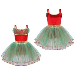 Kids Girls Christmas Mrs Santa Costume Xmas Party Sleeveless Leotard Tutu Dress - Picture 1 of 19