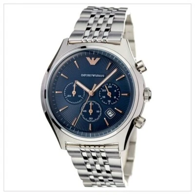 Emporio Armani ar1974 Blue Dial Rose Gold SS Chronograph Men's Classic Watch - Image 1 of 3