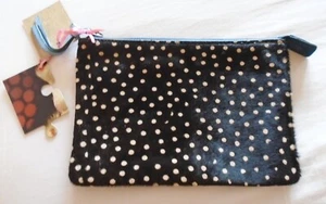 White Stuff Suede Spot Pouch teal chocolate reversible clutch bag New Tags BNWT - Picture 1 of 5