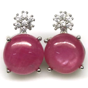 Gema 10 Mm. Rubí Rojo & Blanco Circonita Pendientes 925 Plata Bañado en Oro - Imagen 1 de 4