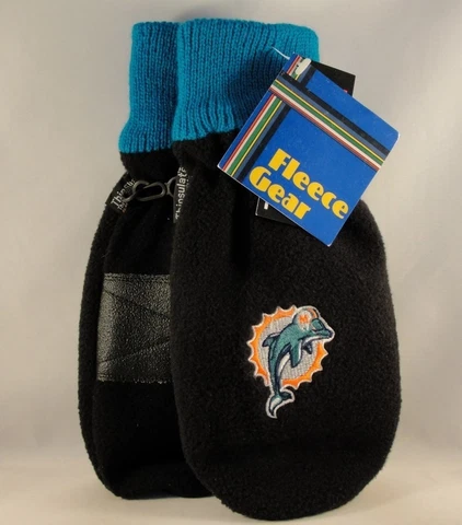 Miami Dolphins NFL Mens Thinsulate Fleece Mittens Black Teal Cover