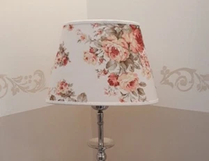 Lampenschirm Rose Oval Leinen bedruckt 25cm Creme für Tischlampe E27 Schirm - Bild 1 von 5