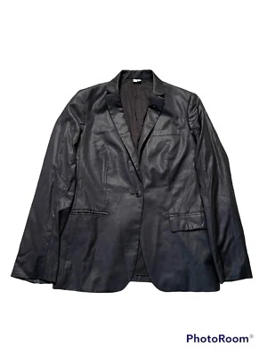$655 Helmut Lang Women's Black Shiny Lapel Canvas Satin Jacket Blazer Size 6 NEW - Image 1 of 4