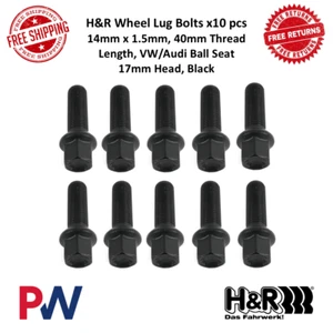 H&R Wheel Bolts 10 pcs 14 x 1.5, 40mm Length For VW / Audi Ball Head 17mm Black - Picture 1 of 14