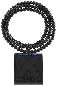 Malcolm X Necklace New All Wood Pendant With 36 Inch Long Wood Bead Chain - Picture 1 of 17