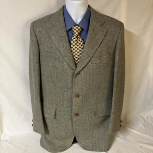 Eddie Jacobs Harris Tweed Gray Herringbone Blazer Measures 40R 40 R USA Made FS - Picture 1 of 11