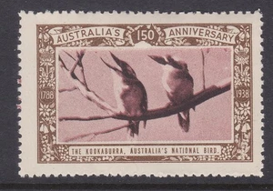 1938 150th ANNIV. OF AUSTRALIA CINDERELLA PRE-DECIMAL STAMP MUH KOOKABURRA #13 - Bild 1 von 2