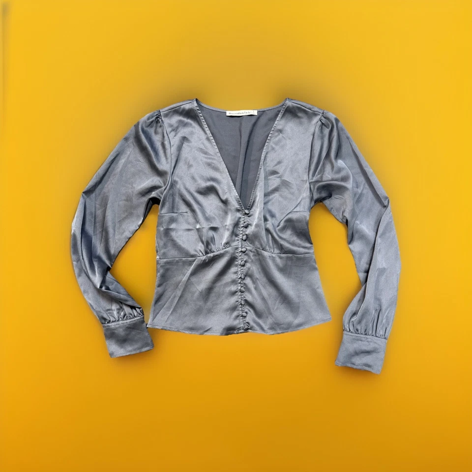 Blusa Top Abercrombie & Fitch Seda Satén Cuello en V Manga Larga Elastizada Espalda Talla S Foto 1 de 4