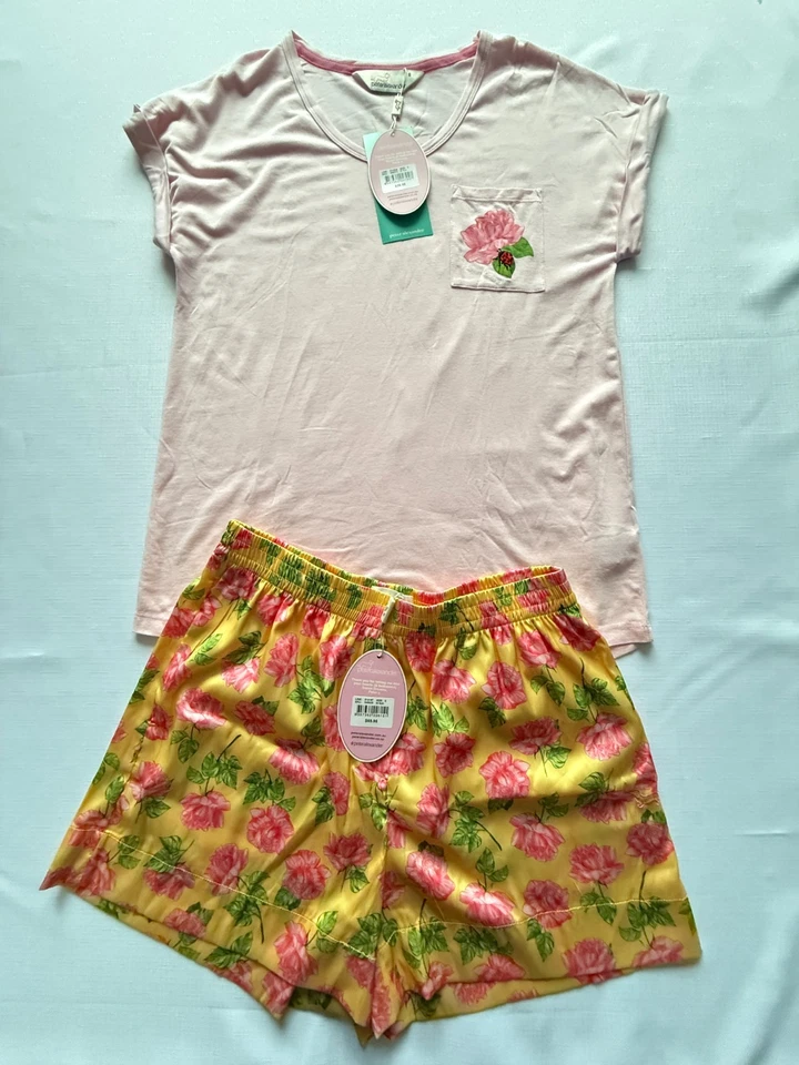 NEW PETER ALEXANDER ROSE FLORAL TEE TOP + POLY SATIN SHORTS PJ SET SMALL S - image 1 of 1