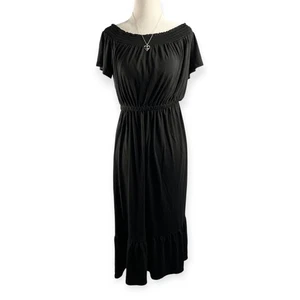 Old Navy Off Shoulder Midi Dress Women’s Small Black Ruffle Hem Bohemian Resort - Picture 1 of 8