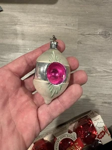 Vintage Quad 4 Indent Mercury Glass TEARDROP Christmas Ornament 3" Hand Painted  - Picture 1 of 6