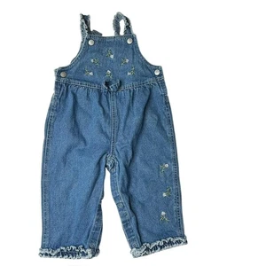 Vintage 90s 1990s Y2K 2000s Blue denim overalls with embroidered flowers 18 mon - Picture 1 of 8