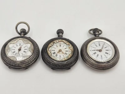 3 relojes de bolsillo antiguos ornamentados 800 plata 27 mm para dama Foto 1 de 4