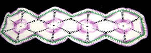 Vtg Hand Crocheted Tablerunner Geometric White, Purple, Green Granny Made 23"x6" - Picture 1 of 4
