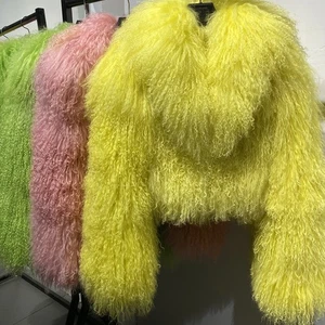 Cappotto donna vera pelliccia di agnello mongolo riccio grande collo pelliccia invernale giacca pelliccia corta - Foto 1 di 27