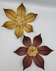 Flower Wall Home Decor Yellow & Red set of 2 Metal With Burlap 