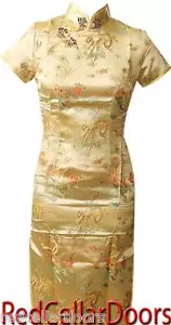 New Womens Chinese Dress Cheongsam Champagne Gold Dragons Sz 32 34 36 38 40 42 - Bild 1 von 3