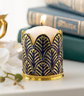 Keren Kopal Golden Metal Round Blue Candle Holder  Decorated &Austrian Crystals