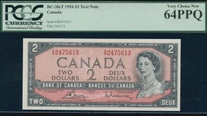 1954 Bank of Canada $2 Test Note - BC-38cT - PCGS Very Choice New 64PPQ - Picture 1 of 2