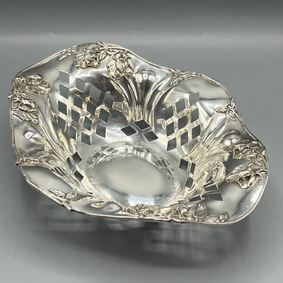 Antiguo plato de plata Art Nouveau centro de mesa de frutas cuenco plato pan cesta Forbes Foto 1 de 4