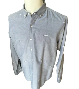 Michael Brandon Slim Fit Embroidered ALL OVER WHALES Preppy Oxford Shirt Medium - Picture 1 of 5